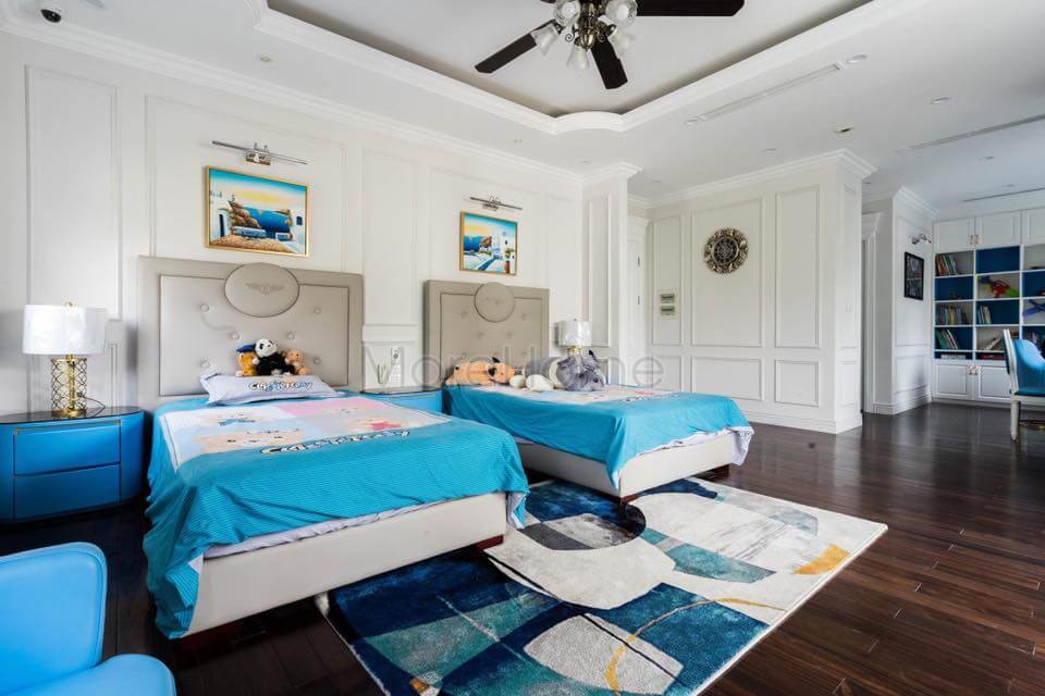 Thi công nội thất phòng ngủ hai giường đơn phòng con trai biệt thự Vinhomes Gardenia Mẫu nội thất biệt thự tân cổ điển đẹp
