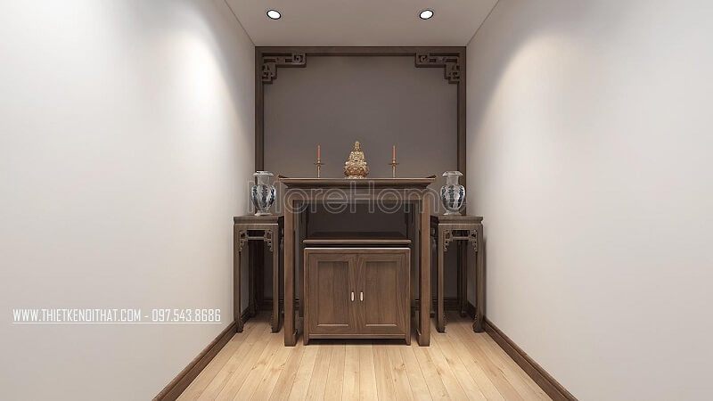 Với diện tích không gian phòng thờ hạn chế, thì mẫu bàn thờ gỗ tự nhiên trên là gợi ý tuyệt vời với kiểu dáng nhỏ gọn và hiện đại.