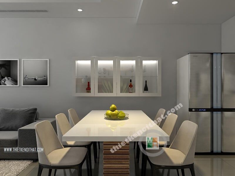 Mẫu bàn ăn gỗ công nghiệp đẹp phù hợp với căn hộ chung cư diện tích nhỏ mà không kém phần sang trọng, tinh tế