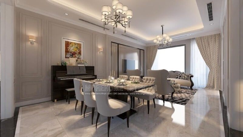 Mẫu thiết kế bàn ăn cho chung cư cao cấp phong cách tân cổ điển sang trọng và ấn tượng