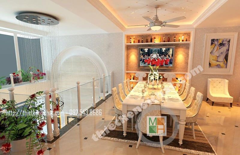 Mẫu bàn ăn gỗ với thiết kế tân cổ điển cho phòng ăn sang trọng