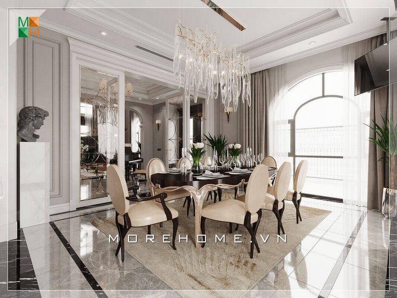 Mẫu thiết kế phòng ăn có phong cách tân cổ điển cao cấp dành cho các căn hộ chung cư và biệt thự.